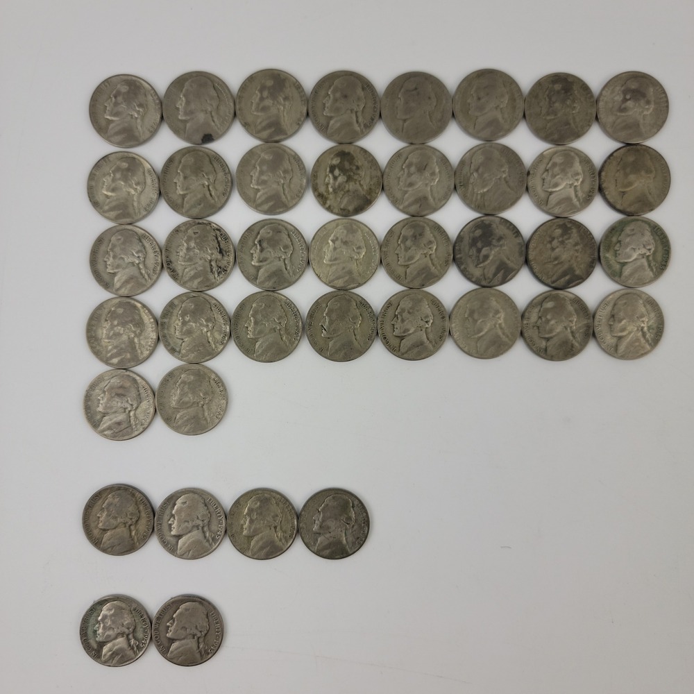 Lot of 40 1945 Silver War Nickels 34-S 4-P 2-D Jefferson Nickels WWII Era